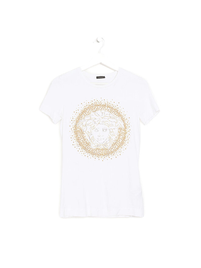 VERSACE T-shirt blanc à strass incrustés
