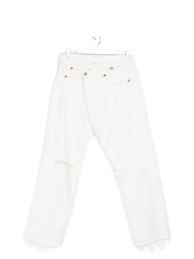 R13 R13 Distressed White Straight-Leg Jeans
