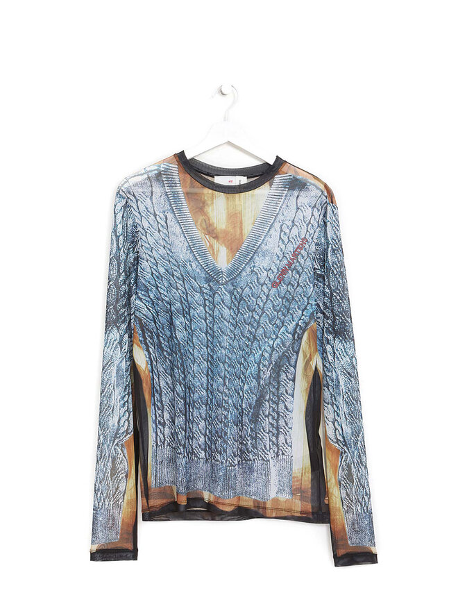 H&M x Glenn Martens Graphic Mesh V-Neck Shirt