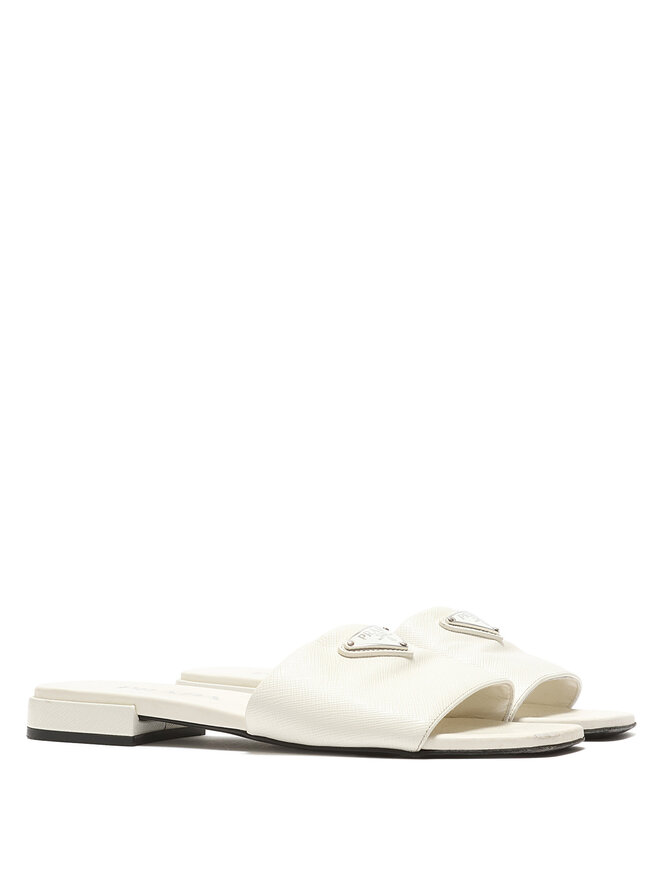 PRADA Sandales en cuir blanches avec logo