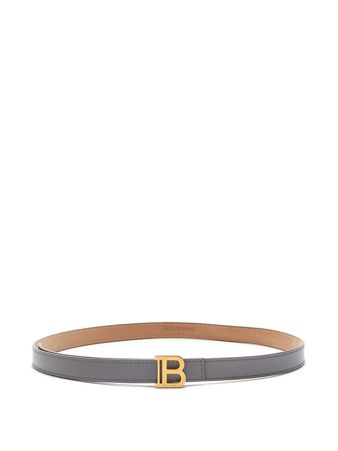 BALMAIN Lavender Leather Belt with Gold B Buckle
