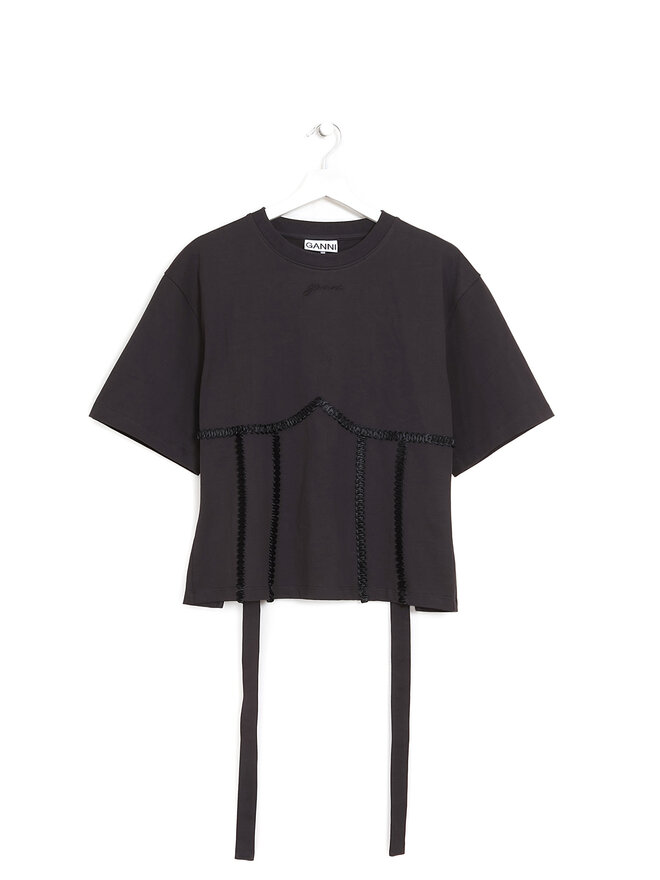 GANNI Black Tie-Back Organic Cotton T-Shirt