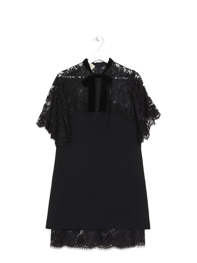 GUCCI Lace Midi Dress with Velour Bow