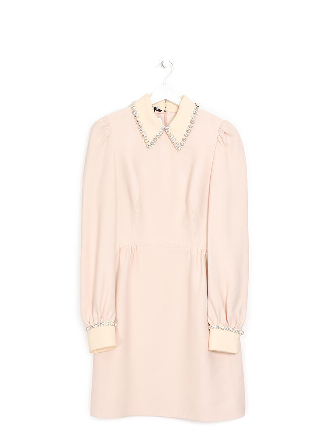 MIU MIU Robe Midi à Col Incrusté de Strass