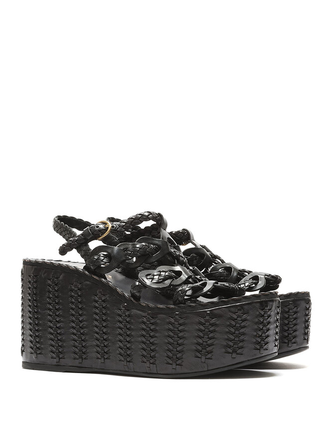 PRADA Sandales à plateforme en cuir tressé