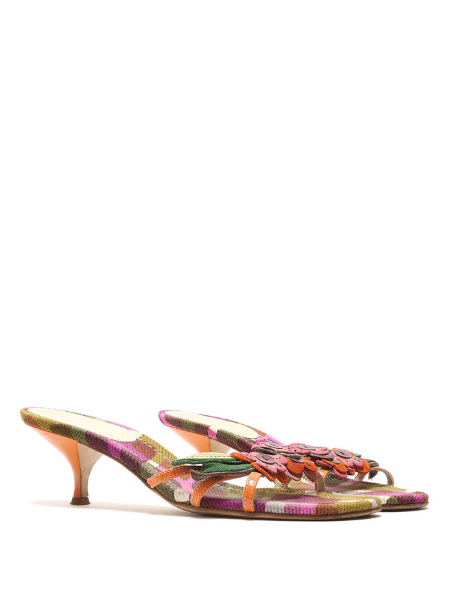 MIU MIU Mules à Carreaux avec Appliqué Floral