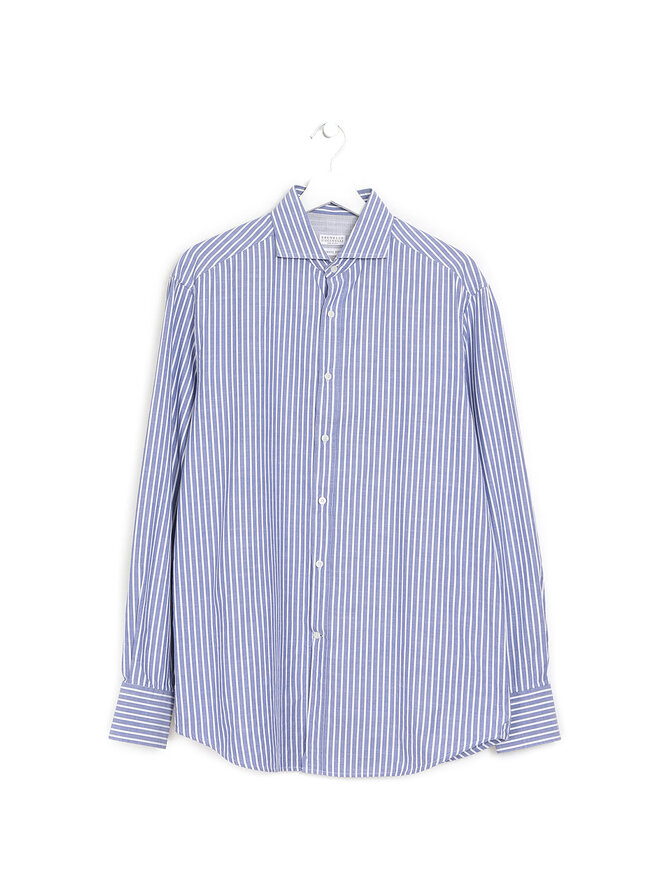 BRUNELLO CUCINELLI Blue and White Striped Shirt