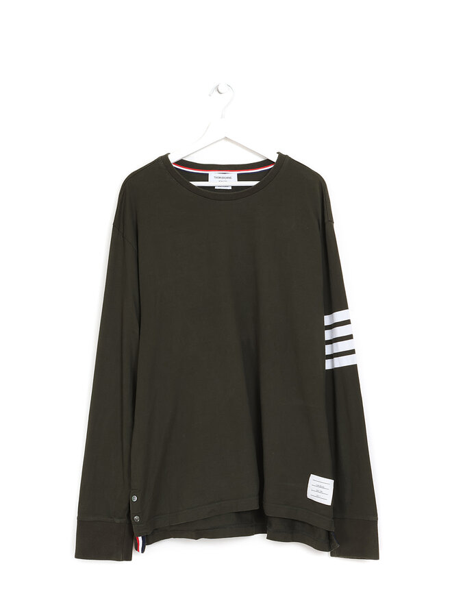 THOM BROWNE Pull en Coton à Rayures Vertes