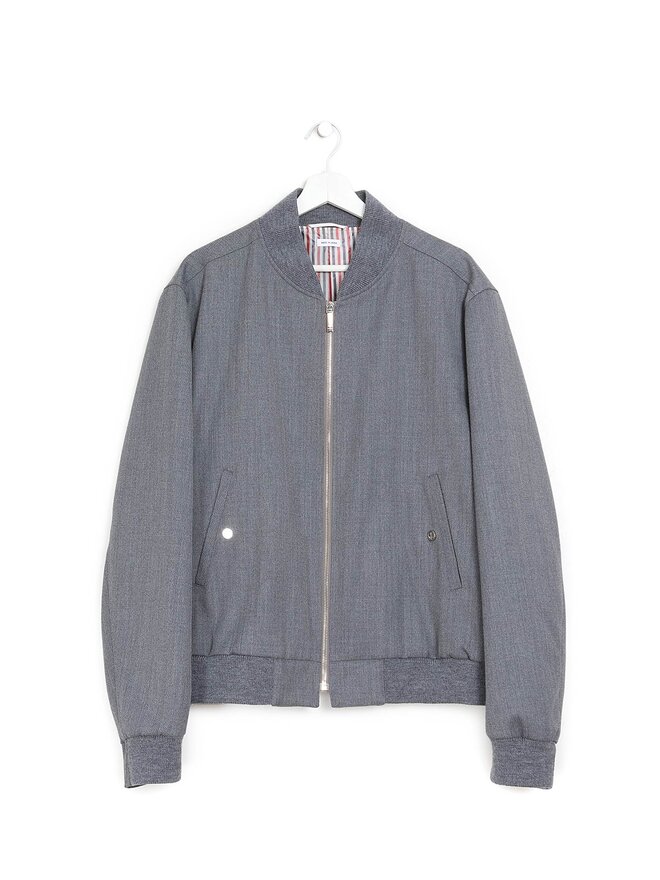 THOM BROWNE Veste Zip en Laine Grise