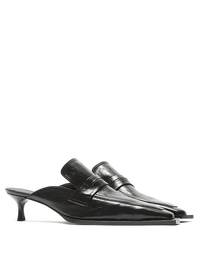 DRAE Black Leather Stiletto Pumps