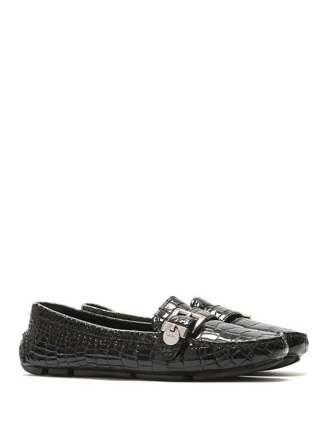 PRADA Croc-Embossed Leather Loafers