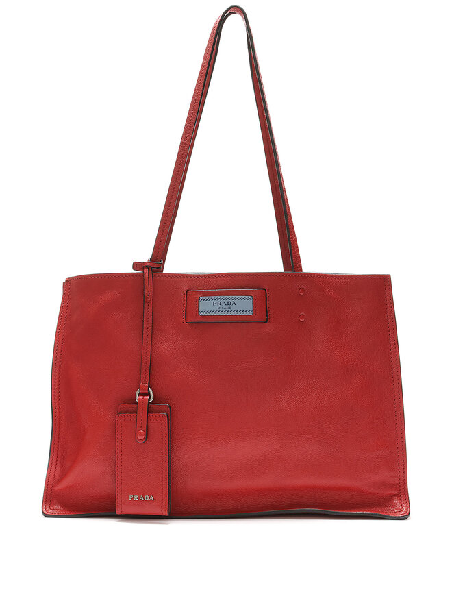 PRADA Red Grained Leather Tote Bag