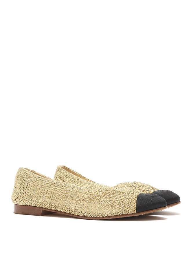 CHANEL Gold & Black Woven Ballet Flats