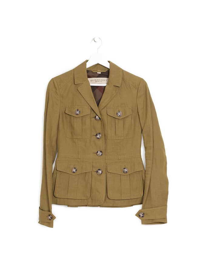 BURBERRY Veston en Coton Vert Armée à Revers