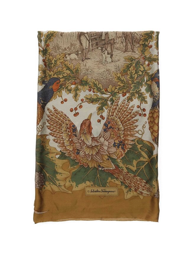Salvatore Ferragamo Foulard en Soie Motif Floral et Oiseaux