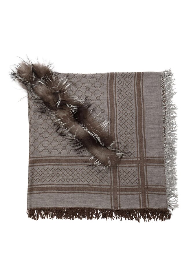 GUCCI Foulard GG géométrique en laine et soie