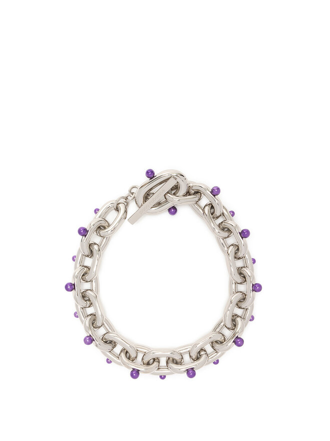 Paco Rabanne Thick Chain T-Bar Necklace with Purple Beads