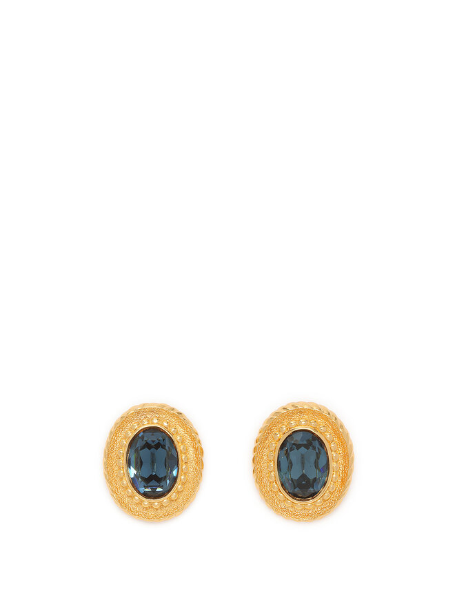 Christian Dior Boucles d'oreilles Clip avec Pierre Bleue Ovale