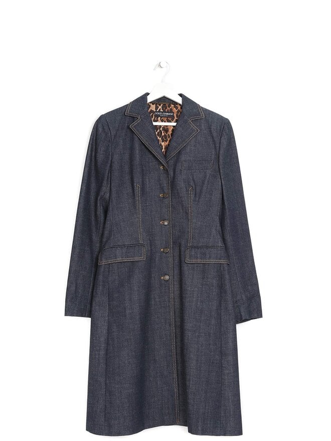 Dolce & Gabbana Manteau Maxi en Denim avec Doublure Léopard