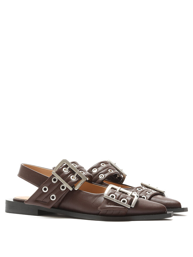 GANNI Double Buckle Leather Flats