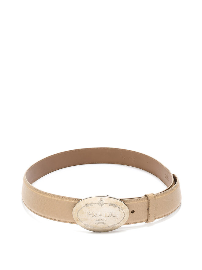 PRADA Engraved Metal Buckle Leather Belt
