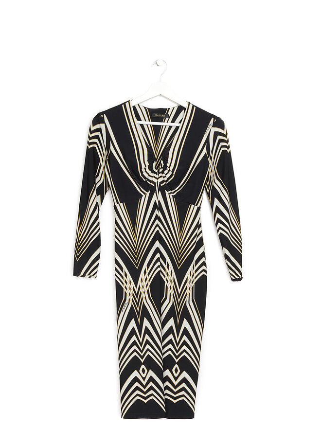 Roberto Cavalli Abstract Motif Long Sleeve Midi Dress