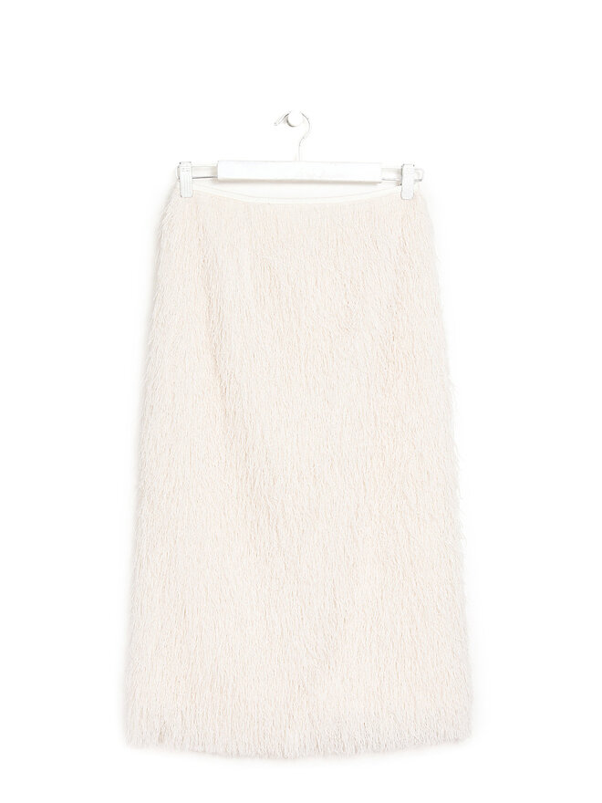 RECTO White Fringe Midi Skirt