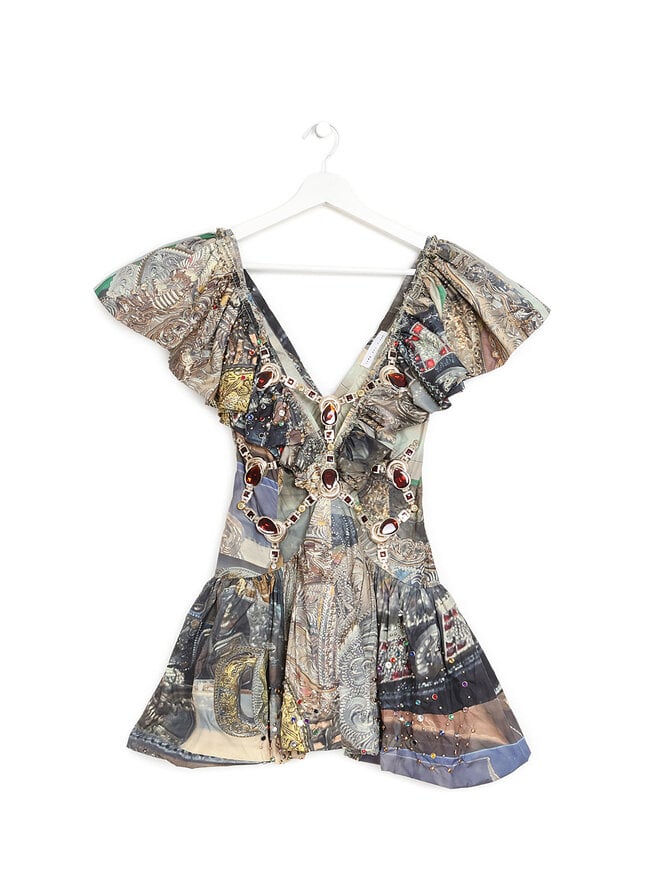 Luna del Pinal Embellished Abstract Print Mini Dress