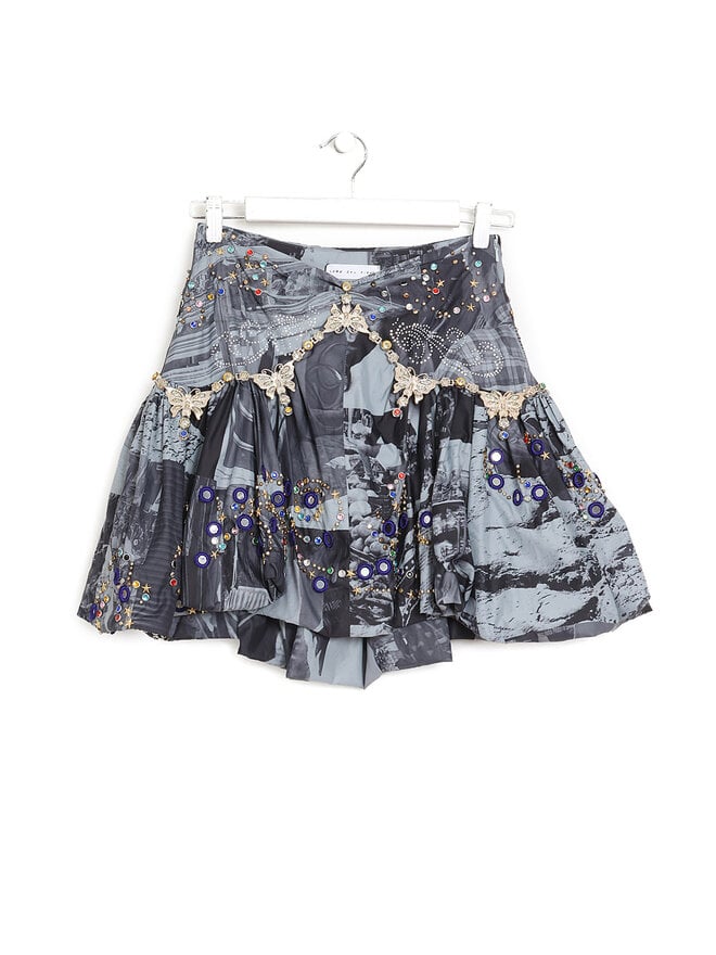 Luna del Pinal Embellished Abstract Print Mini Skirt