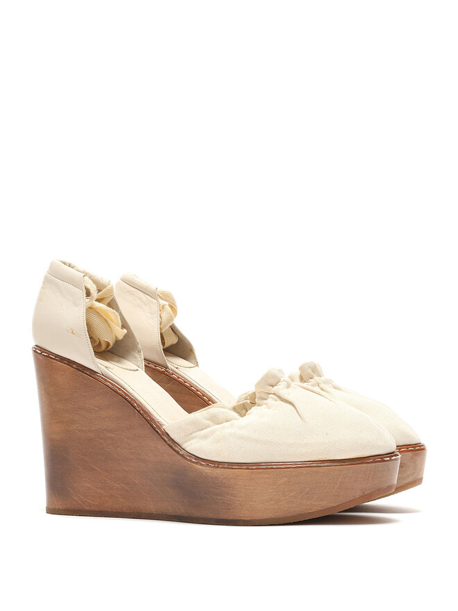 Chloé Beige Leather Wedge Espadrilles