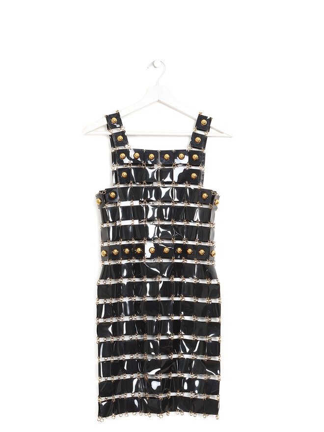 RABANNE Vinyl Mini Dress with Gold Hardware