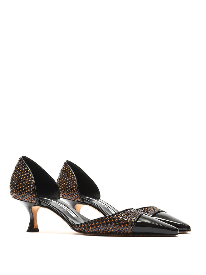 MANOLO BLAHNIK Carolyn Woven Leather Heels