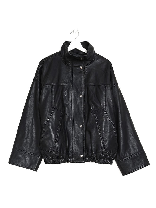 Róhe Blouson en cuir noir à boutons-pression