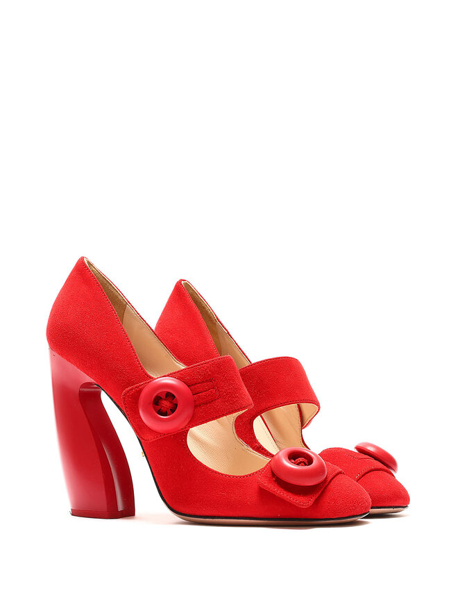 PRADA Red Decorative Button Heels