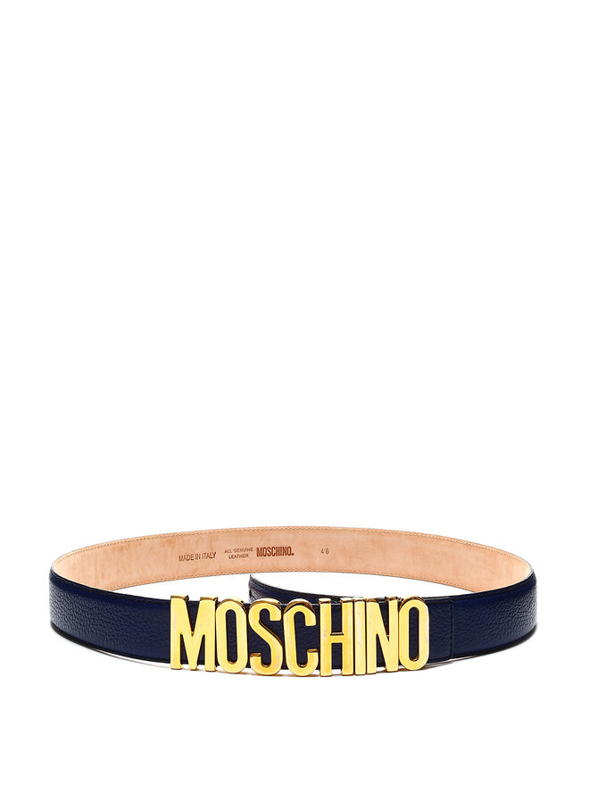 MOSCHINO Ceinture en cuir bleu marine avec boucle dorée