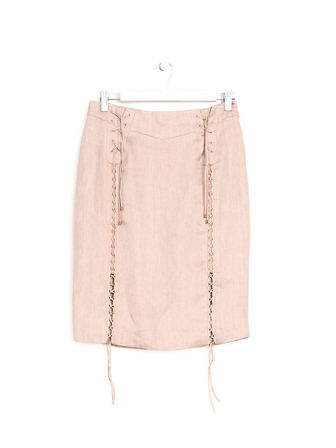 Roberto Cavalli Linen Midi Skirt with Lace Closure