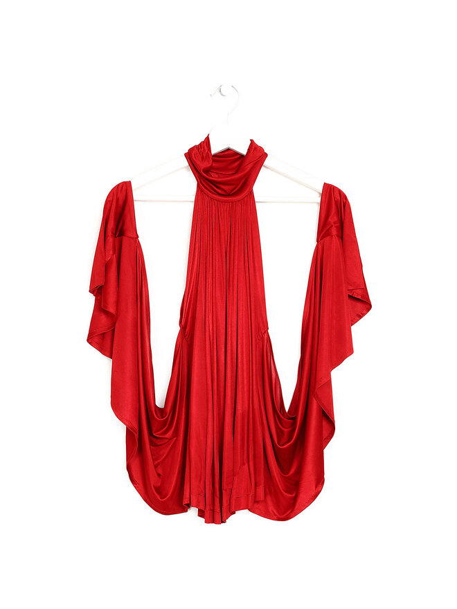 Plein Sud Rich Red Sleeveless Pleated Hem Top