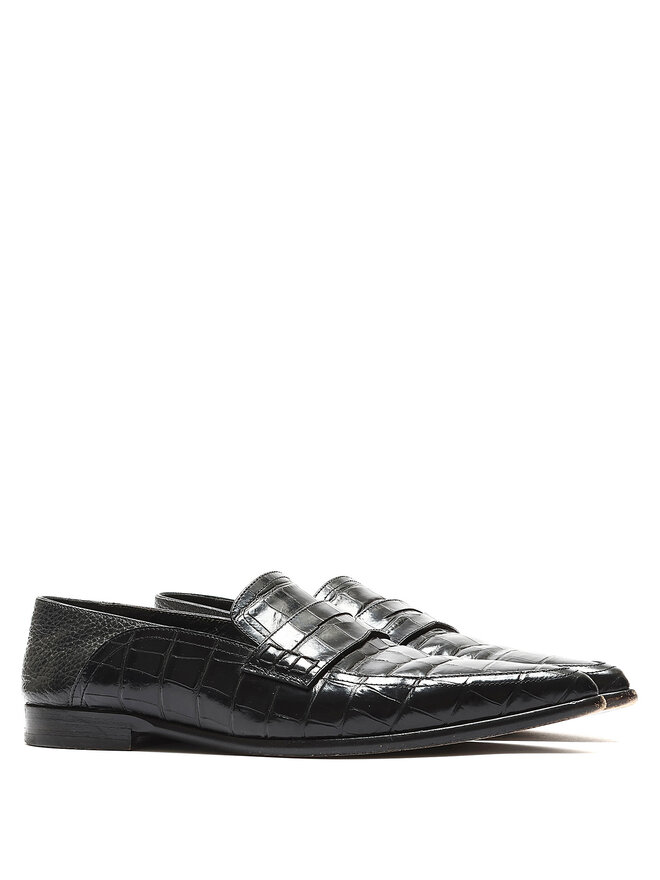 LOEWE Black Croc Pointy Slip-On Loafers