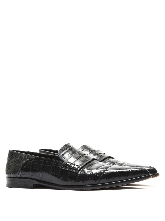LOEWE Mocassins noirs en cuir embossé croco