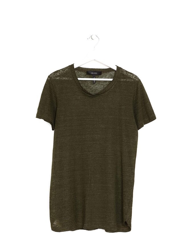 ISABEL MARANT Green Linen Short Sleeve T-shirt