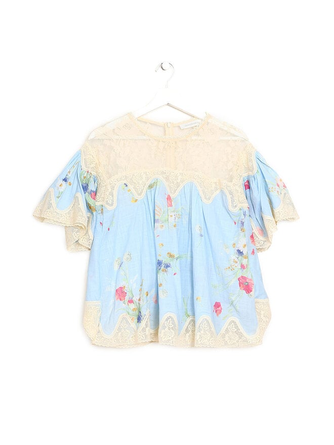 ZIMMERMANN Floral Short Sleeve Cotton Shirt