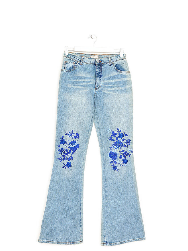 Blumarine Embroidered Floral Stretch Denim Jeans