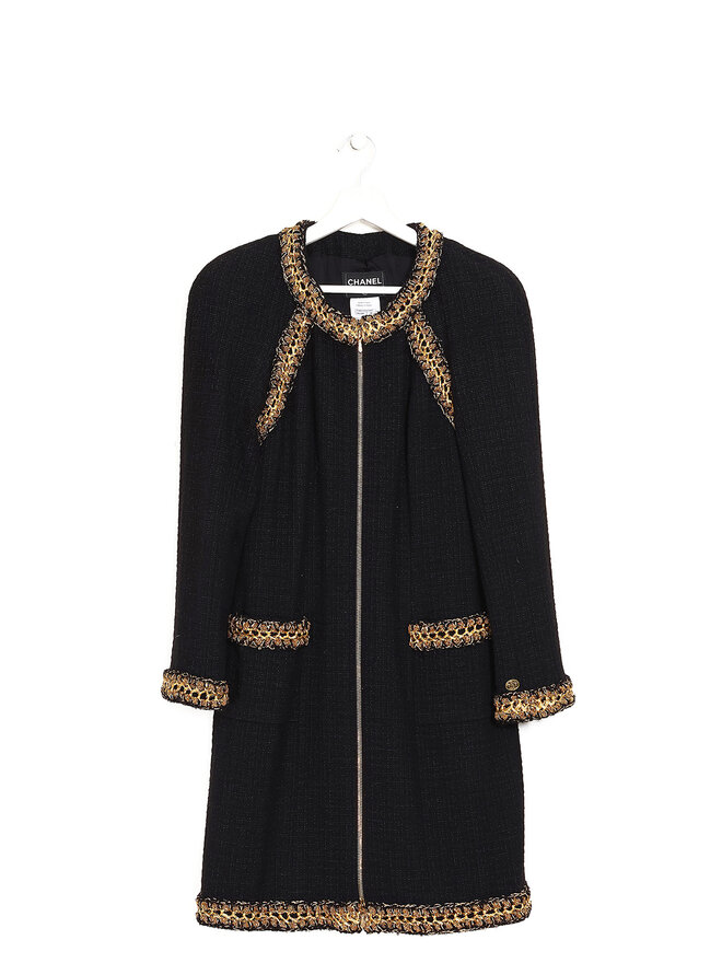 CHANEL Gold Trim Wool Coat