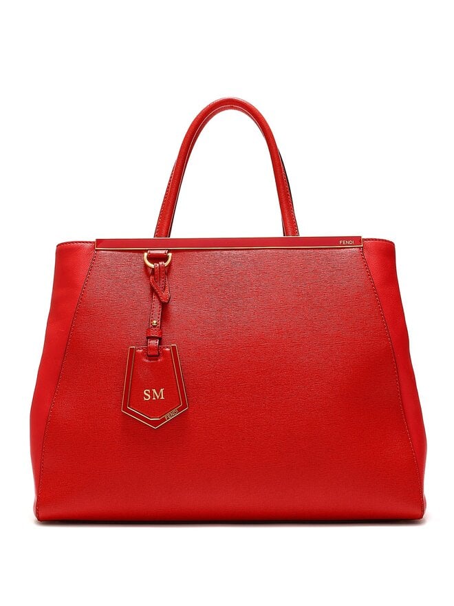 FENDI Red Leather Tote Bag with Gold Hardware