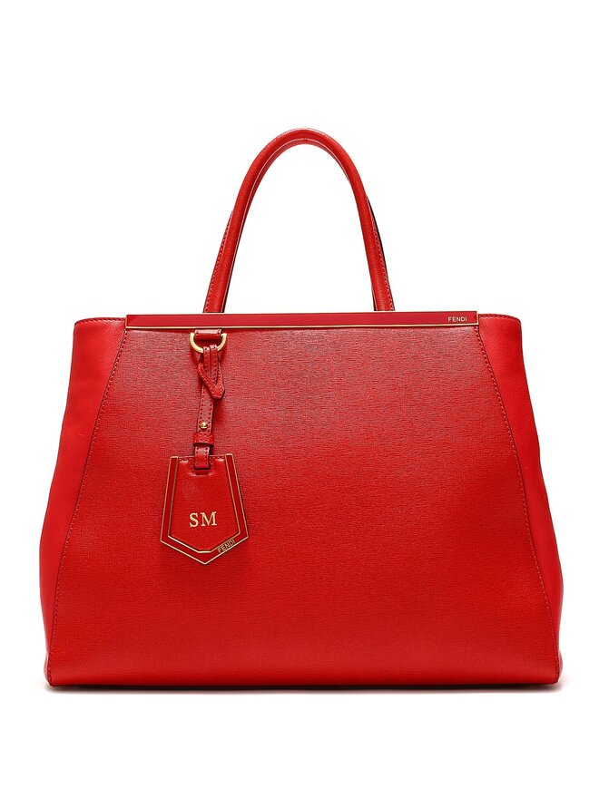 FENDI Sac Cabas Rouge en Cuir avec Ferrures Dorées