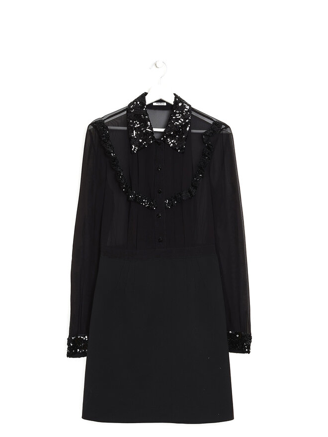 MIU MIU Embellished Sheer Long Sleeve Top