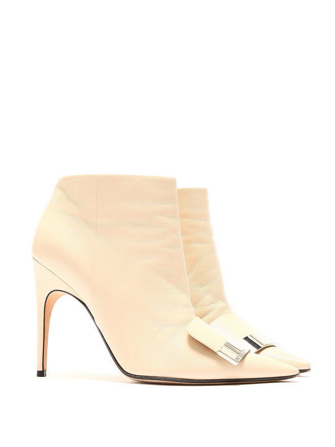 Sergio Rossi Cream Leather Ankle Boots with Buckle