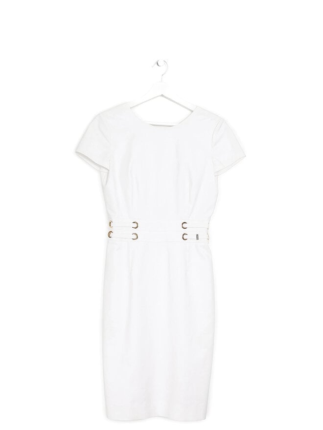 VERSACE Robe Midi Blanche à Manches Courtes