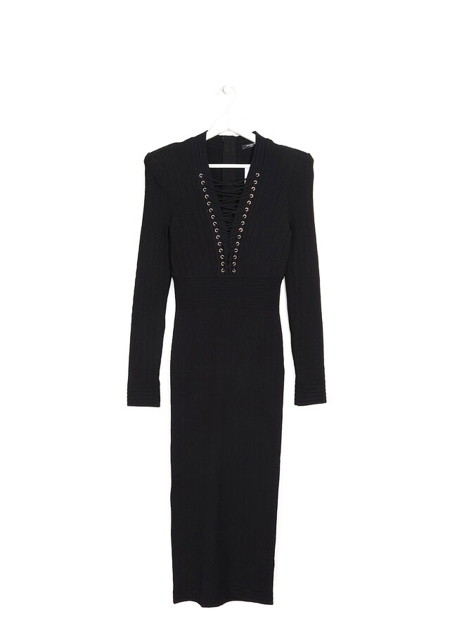 BALMAIN Ribbed Knit Midi Dress