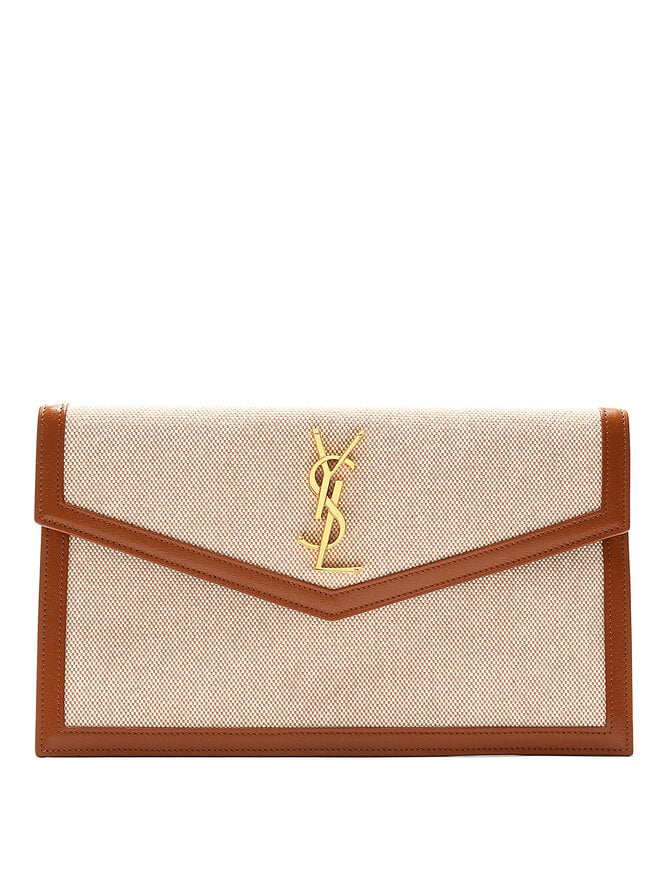 SAINT LAURENT Pochette Uptown en toile et cuir